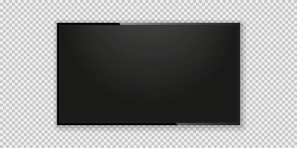 Realistic tv screen with shadow on transparent background. LCD mock up. HD technology. - Vector, Image