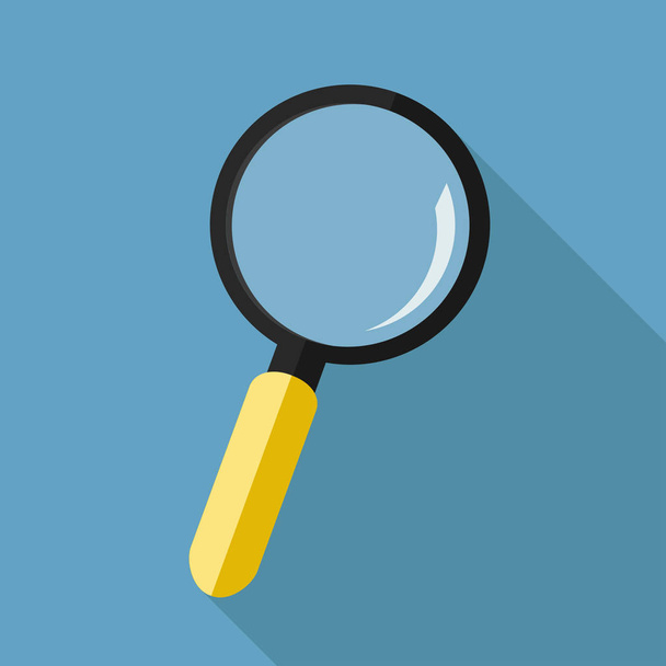 Magnifying glass with yellow handle on blue background with shadow. Zoom or search technology. - Vector, Image