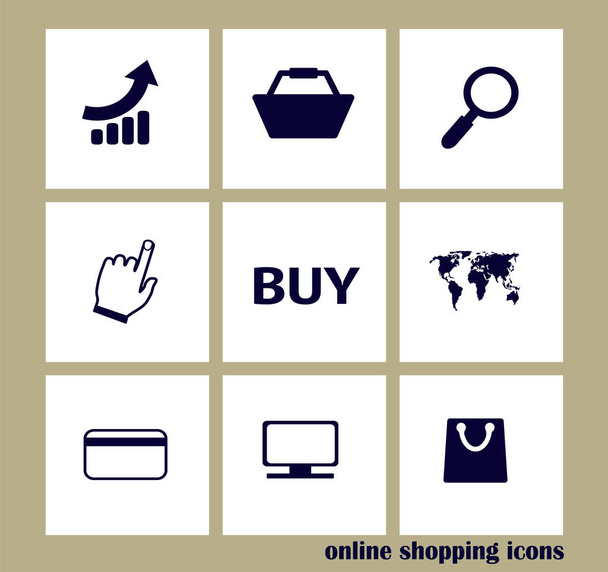 flache Design Vektor Set Symbole Online-Shopping. Vektor-Shopping-Ikone, Einkaufszeit für Smartphone und Website. - Vektor, Bild