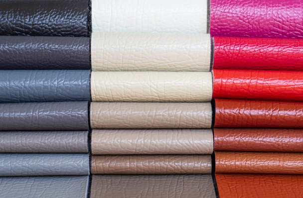 Catalog of multicolored imitation leather from matting fabric texture background, leatherette fabric texture - Photo, Image