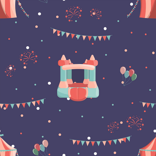 Amusement park seamless pattern with inflatable castle and circus.   - Vektor, Bild