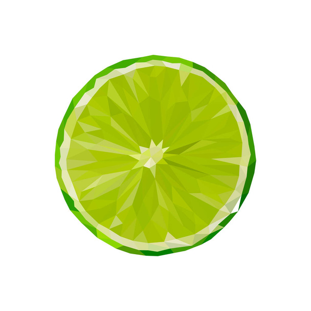 Realistic lime in the style of low poly graphics. Polygonal lime isolated on white background. Polygonal lime slice. Low poly. Vector illustration. Geometric background with triangular polygons  - Wektor, obraz