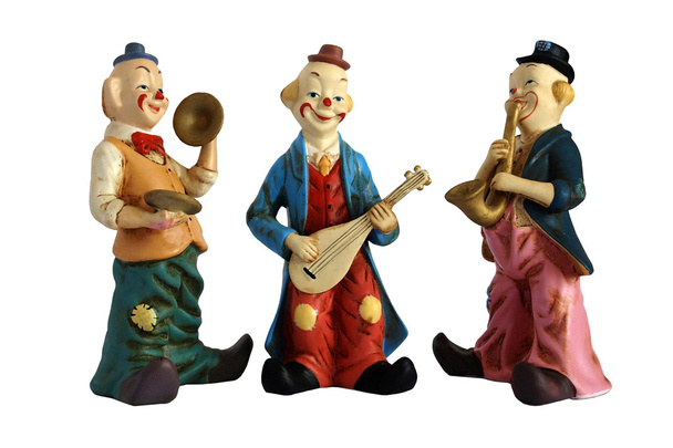 Kerámia figurák. bohócok zenészek - Fotó, kép