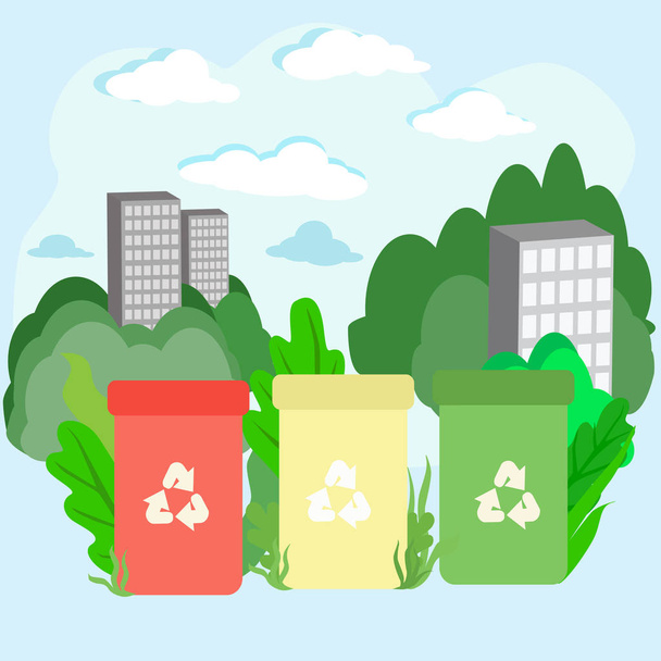 vuilnis en een stad van natuurbehoud afval recycling - Vector, afbeelding