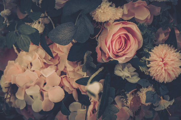 Beautiful Artificial Flowers Background, Vintage style; - Foto, afbeelding