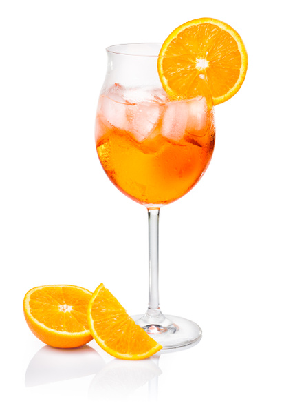 Aperol Spritz in a wine glass decorated with an orange slice - Photo, Image