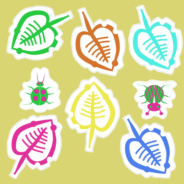 colored pattern with funny beetles and leaves - Vector, Image