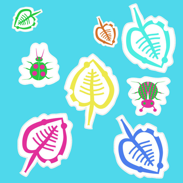 colored pattern with funny beetles and leaves - Vector, Image