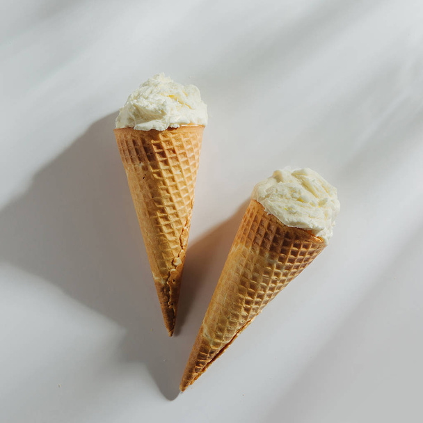 Ice cream cones on white background. Summer concept. - Photo, Image
