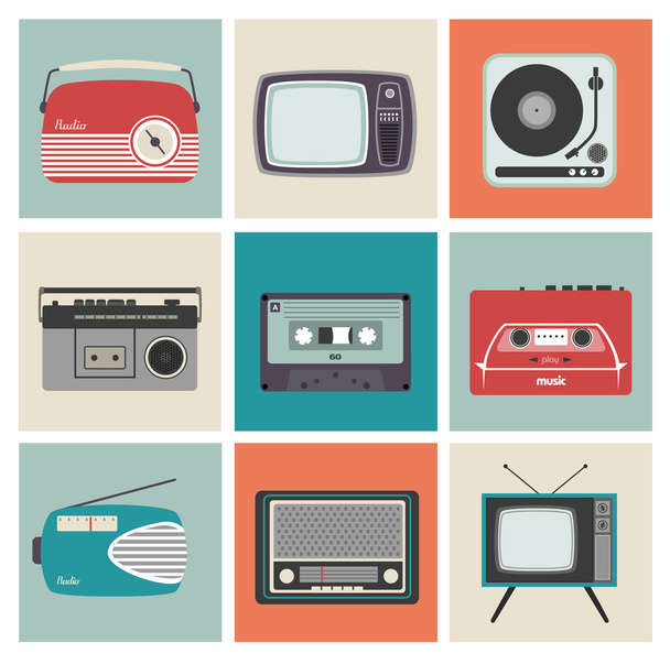 retro rádio, televize a dalších elektronických zařízení - Vektor, obrázek
