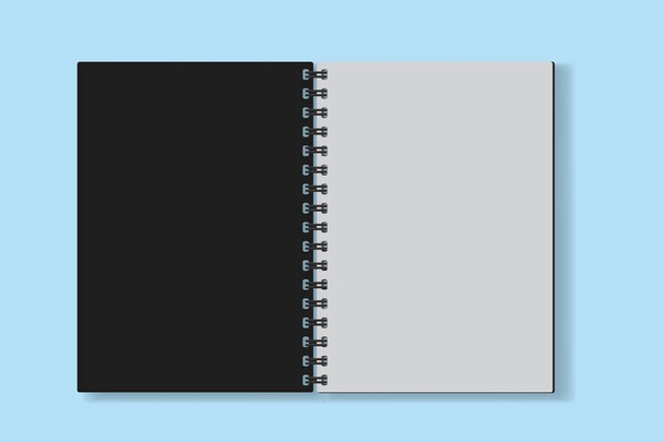квадратная спираль блокнота, черная обложка бумаги, чистые листы Вектор R
 - Вектор,изображение
