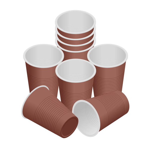 Isometric plastic cup. Empty white plastic disposable cups. Takeaway drink containers isolated, plastic container and disposable transparent for drink - Вектор, зображення