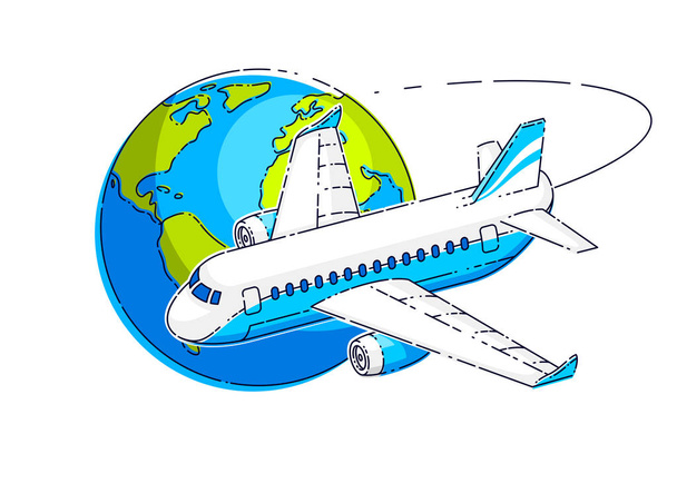 Aerolíneas emblema de viaje aéreo o ilustración con avión avión de pasajeros a
 - Vector, imagen