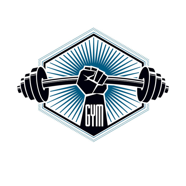 Логотип спортивного клуба тяжелой атлетики и фитнеса, стилизованный под ретро
 - Вектор,изображение