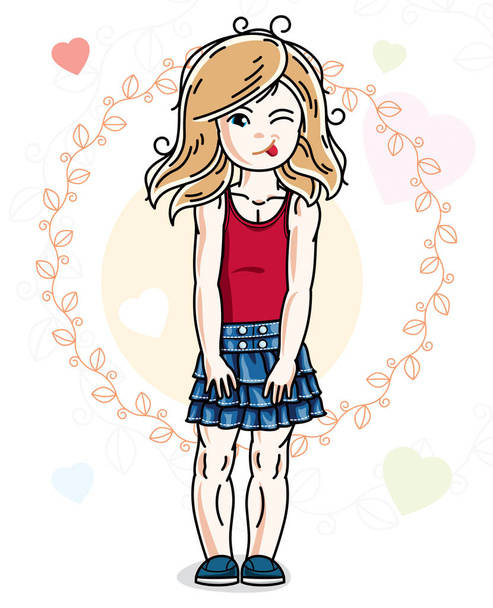Beautiful little blonde girl wearing casual clothes and standing - Vector, afbeelding