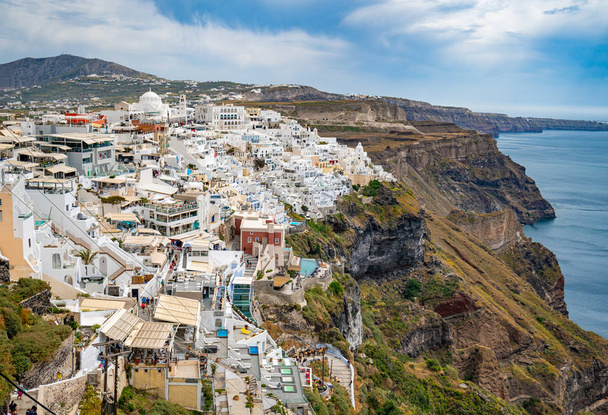 Vista panorámica y calles de la isla de Santorini en Grecia, Shot i
 - Foto, Imagen