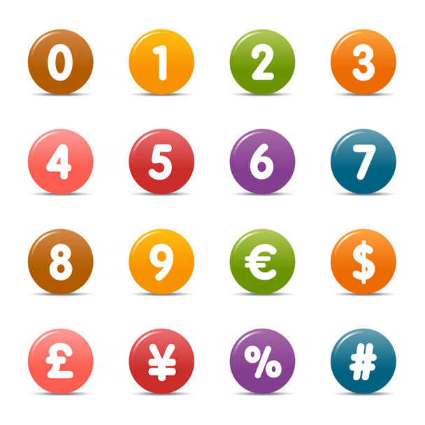 Χρωματιστές τελείες - αριθμούς & νόμισμα εικονίδια - Διάνυσμα, εικόνα