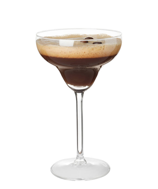 Glass of Espresso Martini on white background. Alcohol cocktail - Fotó, kép