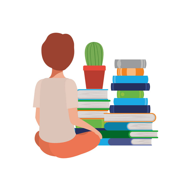 man sitting with stack of books - Vector, Image