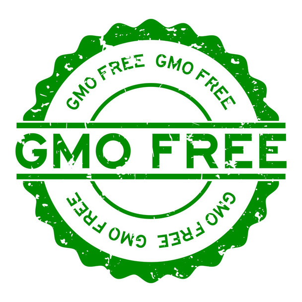 Grunge green gmo free word round rubber seal stamp on white background - Vector, Image