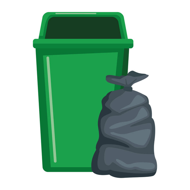 garbage can and bag icon - Vector, Image