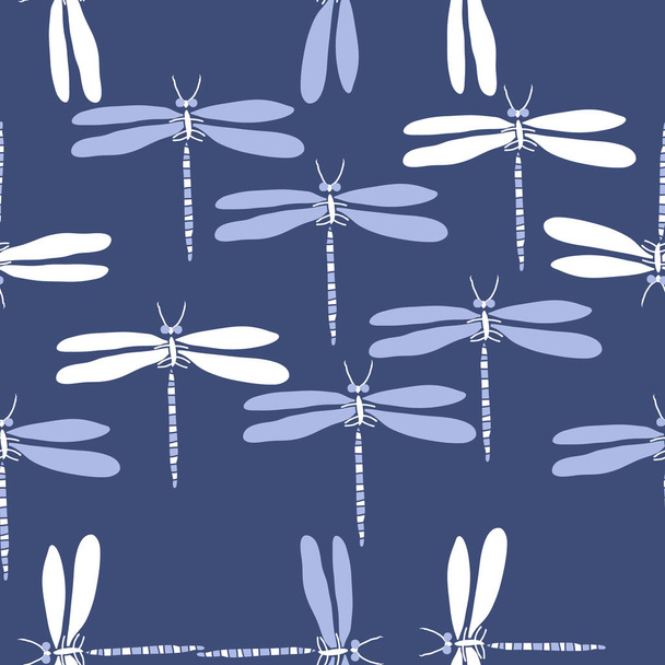 Seamless pattern of abstract colored dragonflies - Вектор, зображення