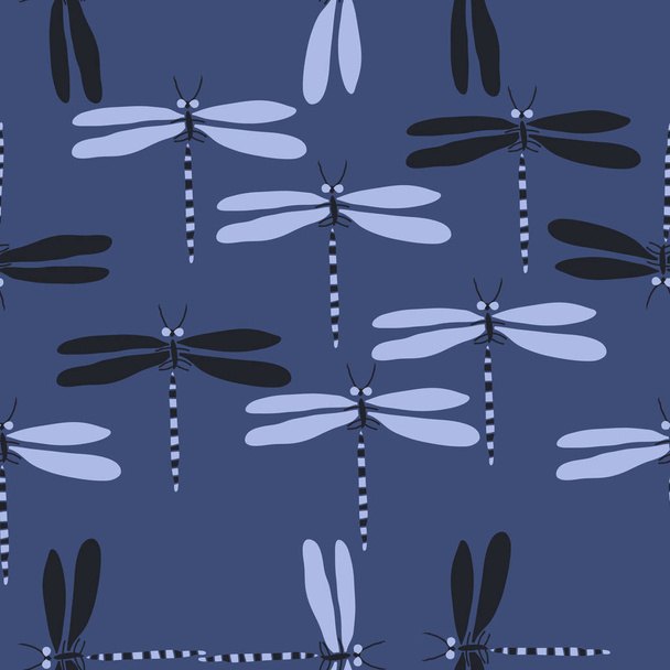 Seamless pattern of abstract colored dragonflies - Vektori, kuva