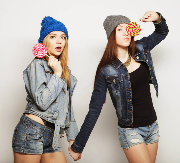 two young hipster girls best friends - Foto, Imagem