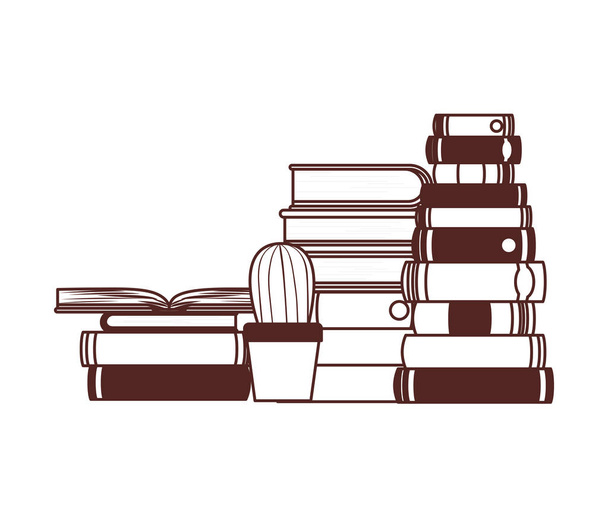 pila de libros con planta de interior sobre fondo blanco
 - Vector, Imagen