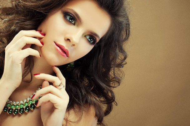 Beautiful model with curly hairstyle, close up portrait. Beauty concept. - Photo, Image