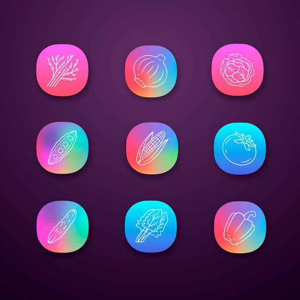 Vegetables color app icons set - Vektor, Bild