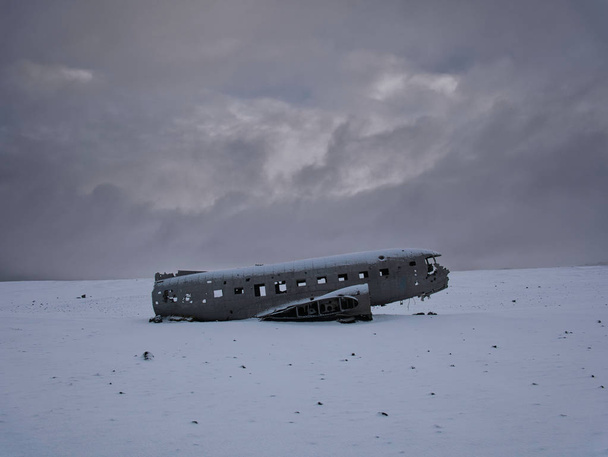 Side view of the DC-3 aircraft wreck in Iceland - Photo, Image