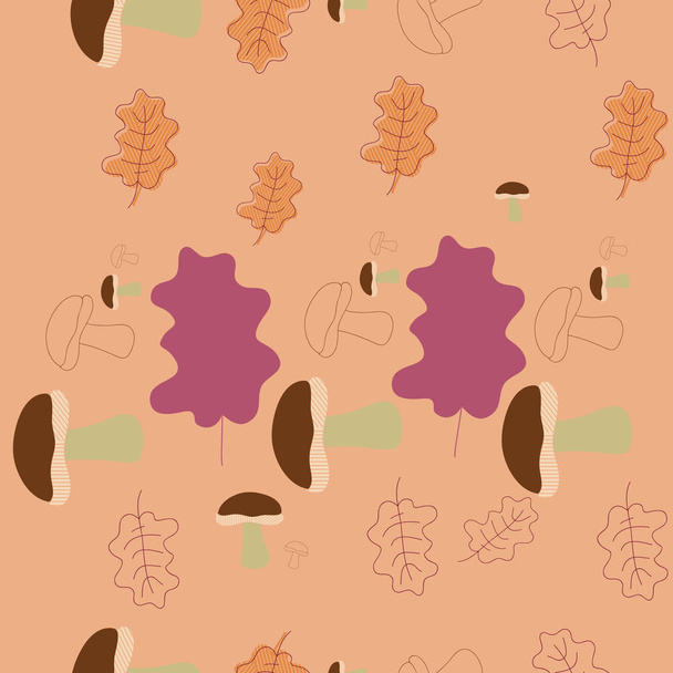 抽象的な色とりどりの葉とキノコの継ぎ目のないパターン - ベクター画像