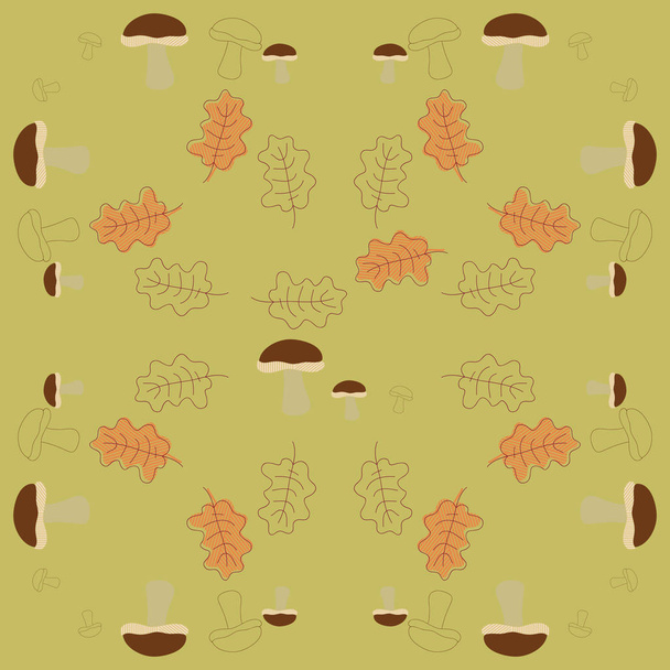 Seamless pattern of abstract colorful leaves and mushrooms - ベクター画像