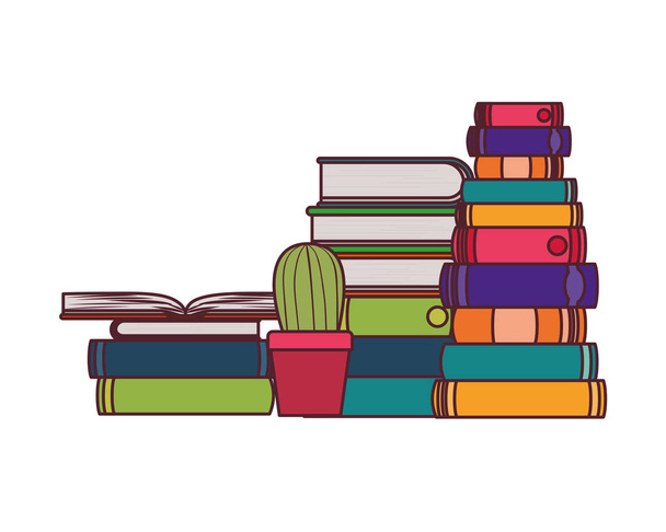 stack of books with houseplant on white background - Vector, Image