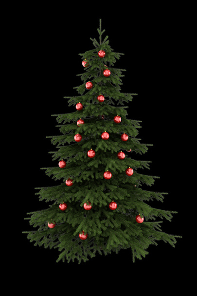 christmas tree with red balls isolated on black background - Photo, Image