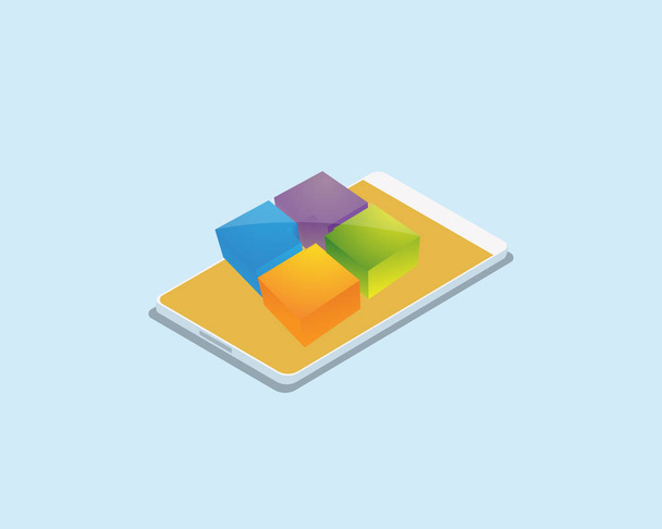 Smart phone isometric with icon. - Διάνυσμα, εικόνα