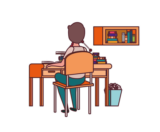 mies opiskelija istuu koulun työpöytä
 - Vektori, kuva