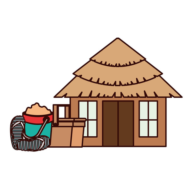 wooden house on the beach with white background - ベクター画像