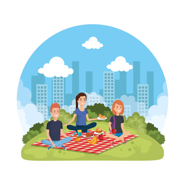 group of people in picnic party - Vector, Image