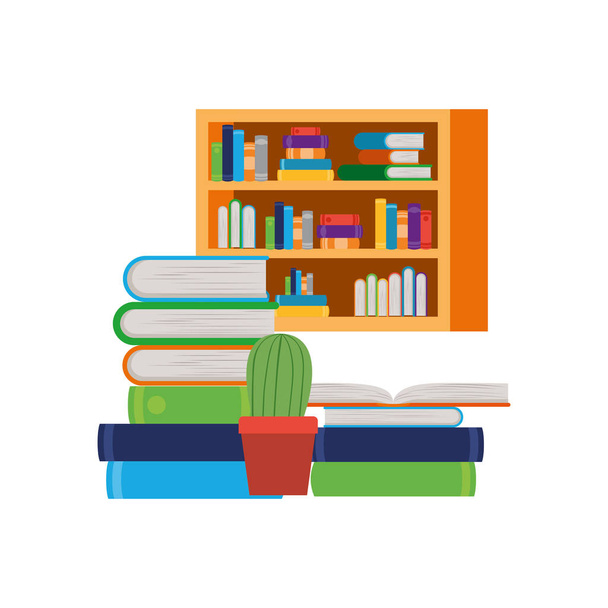 estanterías con libros en fondo blanco
 - Vector, Imagen