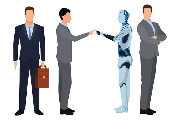 businessmen with humanoid robot - Vector, Image