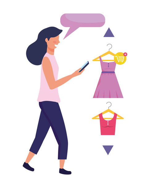 Woman shopping online - Vector, Image