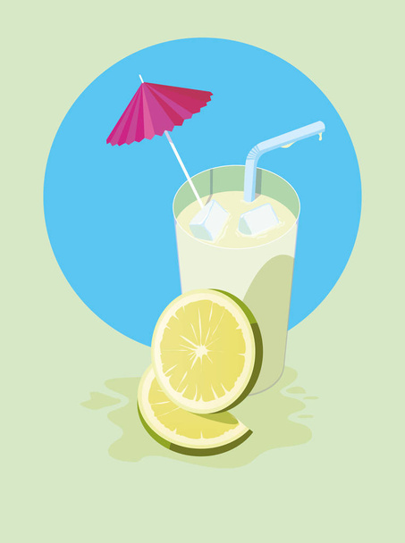 citromlé esernyő-és szalmadizájnnal - Vektor, kép