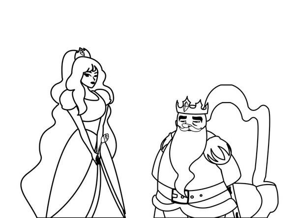 kaunis prinsessa ja kuningas valtaistuimella tarinoita merkkiä
 - Vektori, kuva