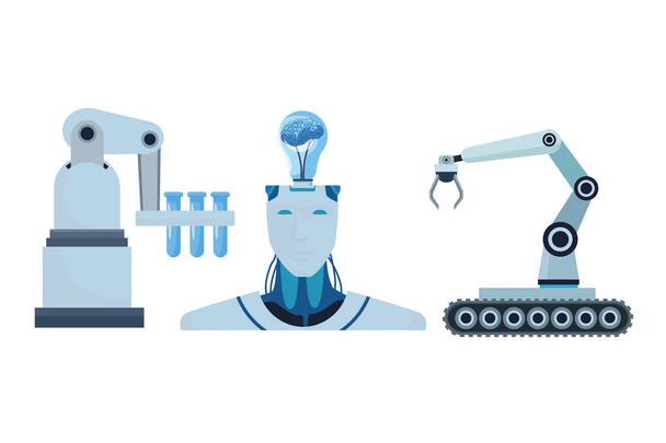 robot with brain and robotic arms - Vector, Image