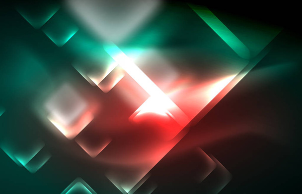 Neon Quadrat und Linienlicht auf dunklem Hintergrund mit unscharfen Effekten - Vektor, Bild