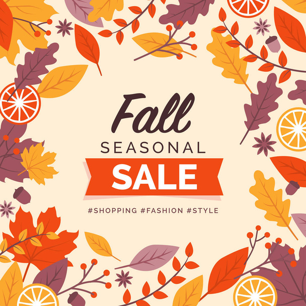 Fall seasonal sale promotional card and social media post design with decorative frame  - Wektor, obraz