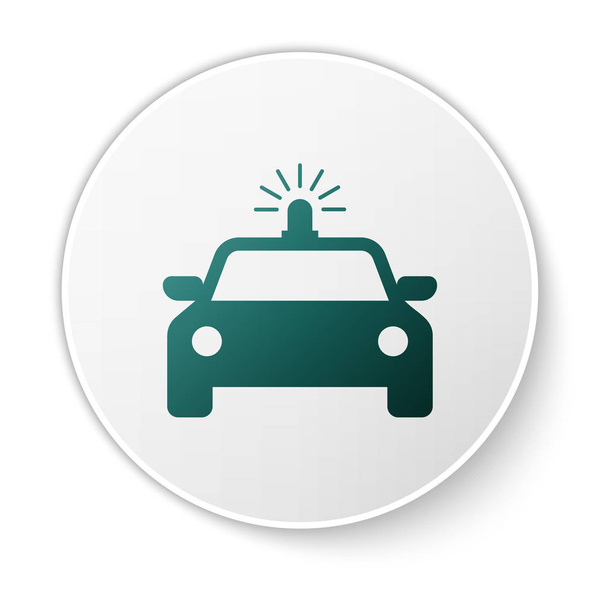 Green Police car and police flasher icon isolated on white background. Emergency flashing siren. Green circle button. Vector Illustration - Vector, Image