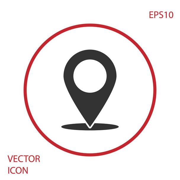 Icono de pin de mapa gris aislado sobre fondo blanco. Símbolo de puntero. Señal de ubicación. Mapa de navegación, GPS, dirección, lugar, brújula, contacto, concepto de búsqueda. Botón círculo rojo. Ilustración vectorial
 - Vector, imagen